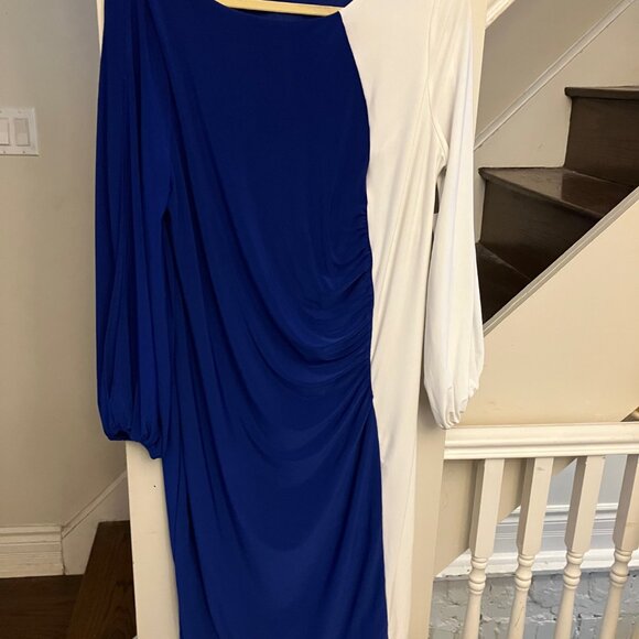 Blue and White Kasper Dress Open Sleeve Color Block NWT - Picture 4 of 11